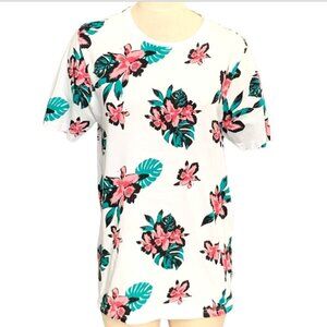 Free Planet Organic Cotton Floral T-Shirt Sz M White Pink Teal #104J